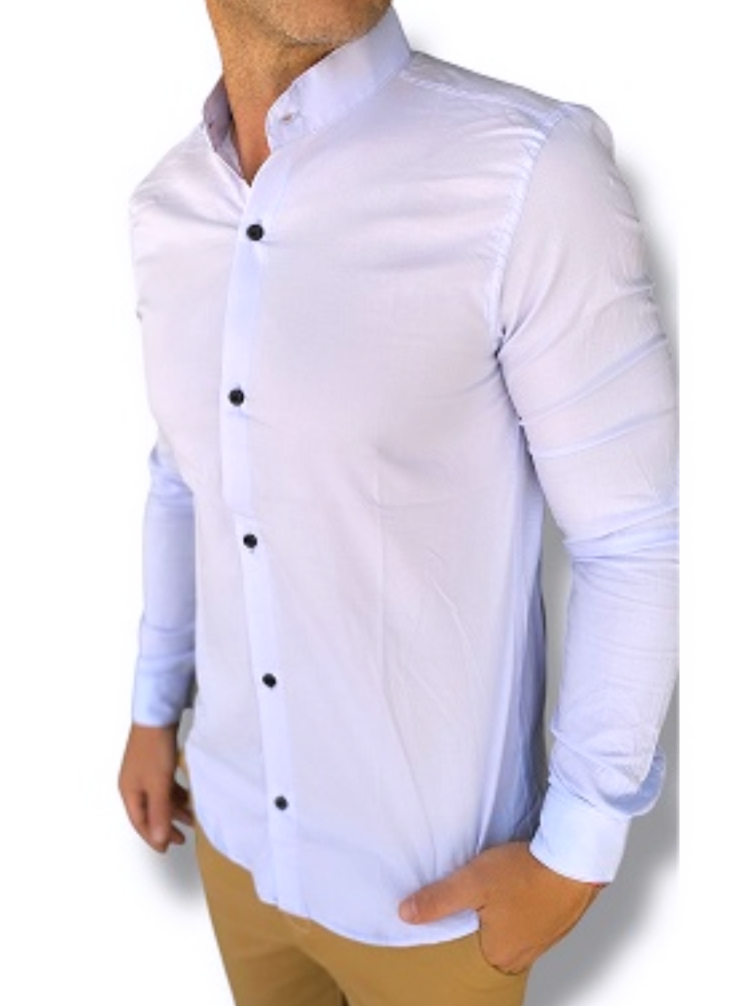 335-34-CAMISA LISA CUELLO MAO-CELESTE